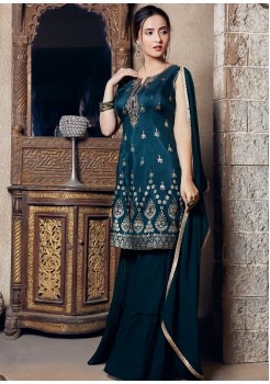 Dark Green Satin Silk Sharara